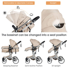 2 in 1 Foldable Baby Stroller with Rain Cover and Mosquito Net