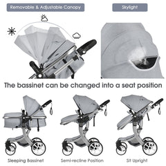 2 in 1 Foldable Baby Stroller with Rain Cover and Mosquito Net