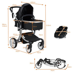 2 in 1 Foldable Baby Stroller with Rain Cover and Mosquito Net