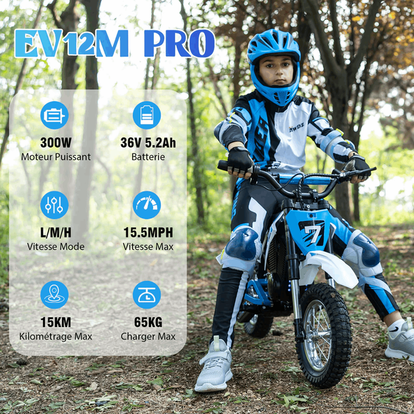 EVERCROSS Kid's Electric Dirt Bike EV12M Pro – 300W 25 km/h Kids Motorbike with Bluetooth & LED Lights
