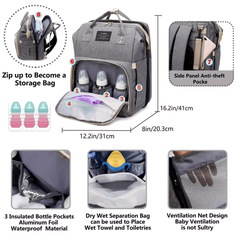 Large Capacity Mommy Bag – Lightweight Backpack with Folding Crib Bed