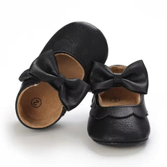 Leather Baby Shoes for Girls – Soft Sole Princess Sandals with Bow