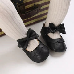 Leather Baby Shoes for Girls – Soft Sole Princess Sandals with Bow