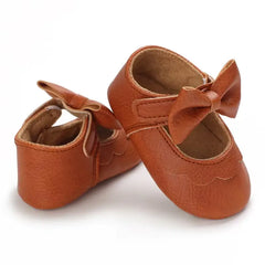 Leather Baby Shoes for Girls – Soft Sole Princess Sandals with Bow