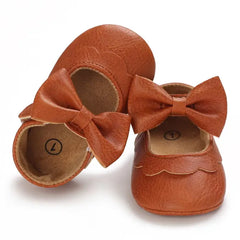 Leather Baby Shoes for Girls – Soft Sole Princess Sandals with Bow