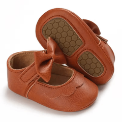 Leather Baby Shoes for Girls – Soft Sole Princess Sandals with Bow