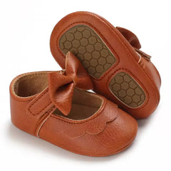 Leather Baby Shoes for Girls – Soft Sole Princess Sandals with Bow