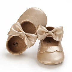Leather Baby Shoes for Girls – Soft Sole Princess Sandals with Bow