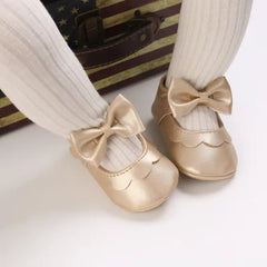 Leather Baby Shoes for Girls – Soft Sole Princess Sandals with Bow