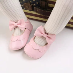 Leather Baby Shoes for Girls – Soft Sole Princess Sandals with Bow