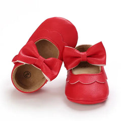 Leather Baby Shoes for Girls – Soft Sole Princess Sandals with Bow
