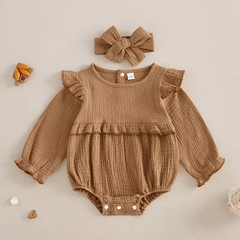 Newborn Baby Girl Romper – Cotton Linen Smocked Bubble Jumpsuit