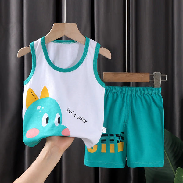 2PCS Children Clothing Vest Suit Children'S Sets Summer Cotton T-Shirts Shorts Boys Girls Sleeveless Kids Clothes for Baby