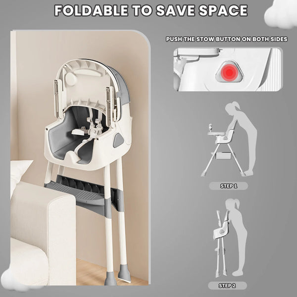 Foldable Baby High Chair 6 Months Plus with Toy Rack