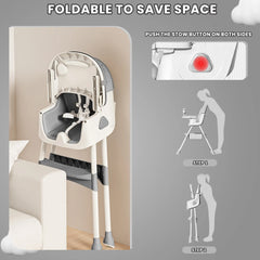 Foldable Baby High Chair 6 Months Plus with Toy Rack