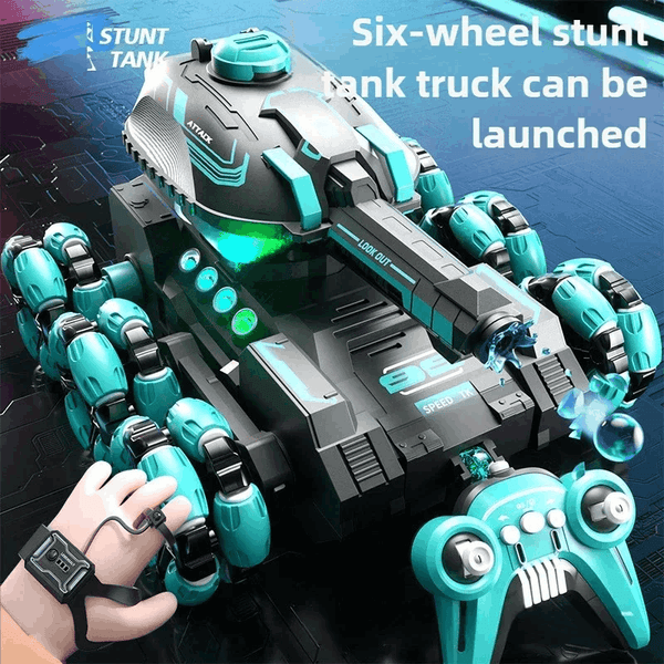 Six-Wheeled RC Tank Car – Gesture Sensor Water Bomb Toy with 360° Rotation