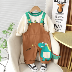 Spring & Autumn Baby Boys Dungarees – Casual Long-Sleeve Cartoon Two-Piece Set