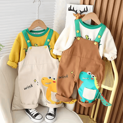 Spring & Autumn Baby Boys Dungarees – Casual Long-Sleeve Cartoon Two-Piece Set
