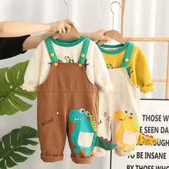 Spring & Autumn Baby Boys Dungarees – Casual Long-Sleeve Cartoon Two-Piece Set