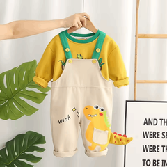 Spring & Autumn Baby Boys Dungarees – Casual Long-Sleeve Cartoon Two-Piece Set