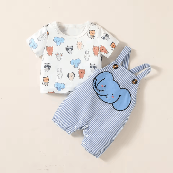 Summer Baby Boys Dungarees – 2-Piece Cartoon Animal Suspenders Suit