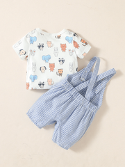 Summer Baby Boys Dungarees – 2-Piece Cartoon Animal Suspenders Suit