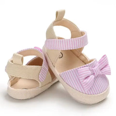 Summer Baby Shoes for Girls – Canvas Sandals with Soft Sole and Bow