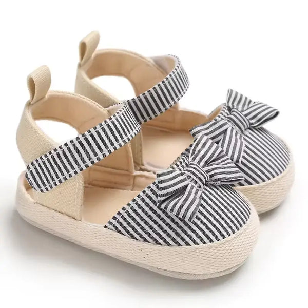 Summer Baby Shoes for Girls – Canvas Sandals with Soft Sole and Bow