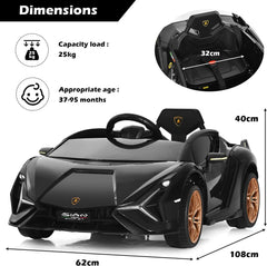 12V Kids Electric Car with Remote Control and Scissor Doors - Black/Pink/Green/Red/Purple/White
