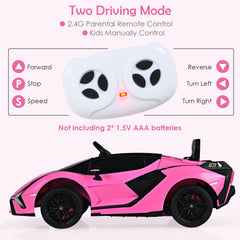 12V Kids Electric Car with Remote Control and Scissor Doors - Black/Pink/Green/Red/Purple/White