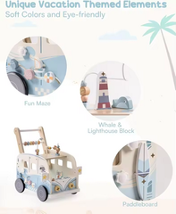 Wooden Baby Walker with Ocean Beach Bus Design