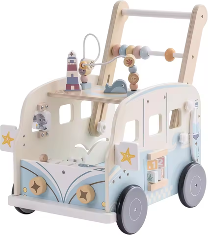 Wooden Baby Walker with Ocean Beach Bus Design
