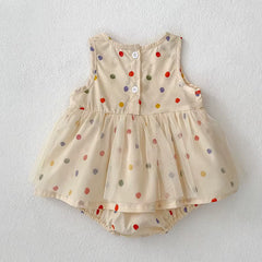 0-24M Summer Newborn Kids Baby Girls Colored Dots Lace Rompers Infant Baby Girls Short Sleeve Rompers Clothes Infant Jumpsuit