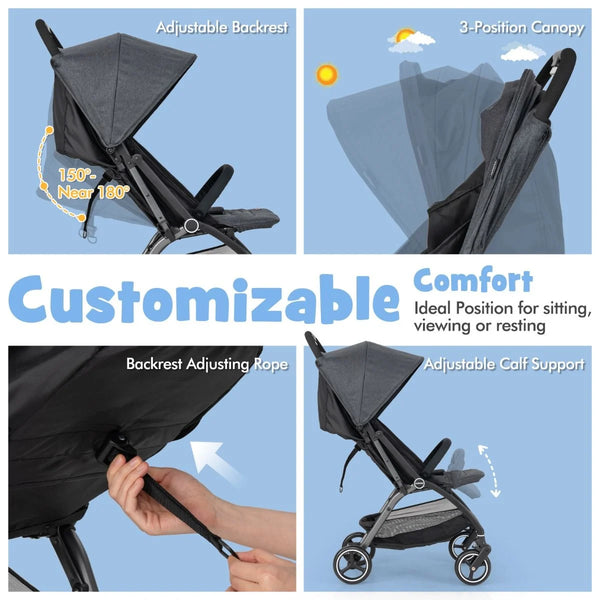 Lightweight Foldable Baby Stroller with Adjustable Backrest and Canopy