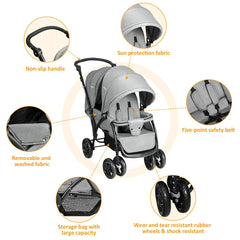 Double Pushchair with Adjustable Backrest and Sunshade