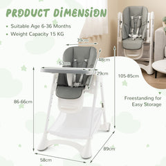 Baby High Chair with Detachable PU Cushion and Lockable Wheels