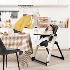 Foldable High Chair with Recline Backrest and Adjustable Height