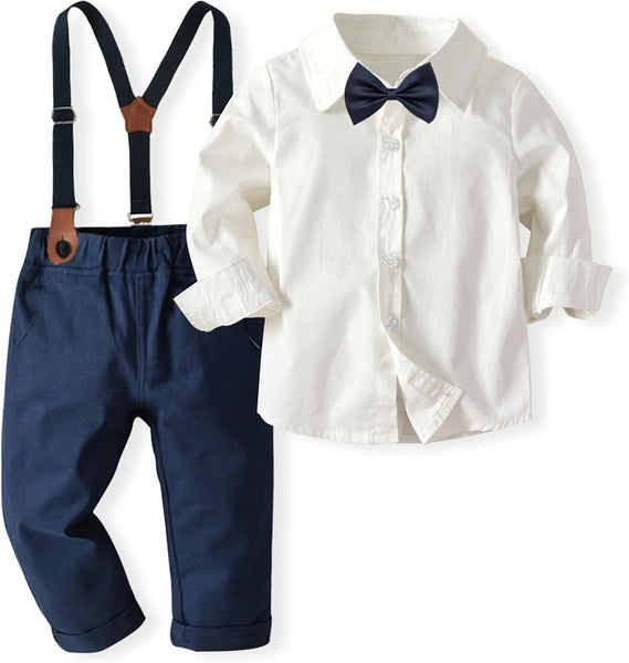 Boys Clothes Set Toddler Kids Gentlemen Suit Long Sleeve Bow Tie Shirts Suspenders Pants Outfits