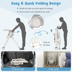 Foldable High Chair with Recline Backrest and Adjustable Height