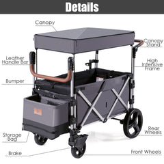 Push Pull Stroller Wagon with Adjustable Handle Bar