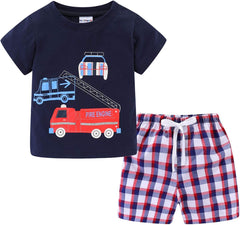 Boys Short Sets with Dinosaur Print Tops Elastic Waist Camouflage Shorts Beach Outfits