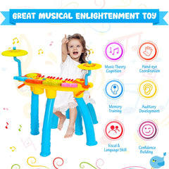 24 Keys Piano Keyboard Drum Set with Stool and Microphone for Kids