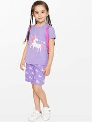 Girls Pyjamas Set Short Sleeve Unicorn Cotton Pjs Kids Sleepwear Toddler Tops T Shirts & Pants Summer Nightwear Age 1-7 Years