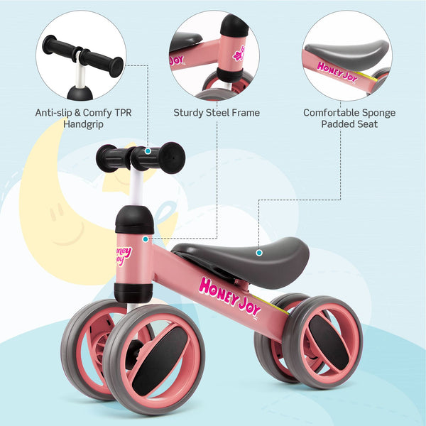 Baby Balance Bike with 4 Wheels and Limited Steering