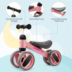 Baby Balance Bike with 4 Wheels and Limited Steering