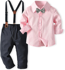 Boys Clothes Set Toddler Kids Gentlemen Suit Long Sleeve Bow Tie Shirts Suspenders Pants Outfits