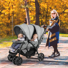Double Pushchair with Adjustable Backrest and Sunshade