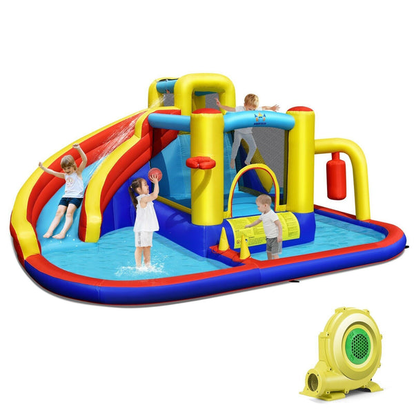 COSTWAY Inflatable Kids Water Slide Wet Dry Bouncy Castle Center W/680W Blower