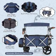 Push Pull Stroller Wagon with Adjustable Handle Bar