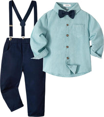 Boys Clothes Set Toddler Kids Gentlemen Suit Long Sleeve Bow Tie Shirts Suspenders Pants Outfits